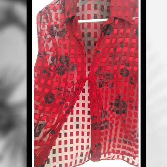 NOTATIONS Sheer Checkered Bell Sleeve Blouse #3026p - Picture 3 of 5